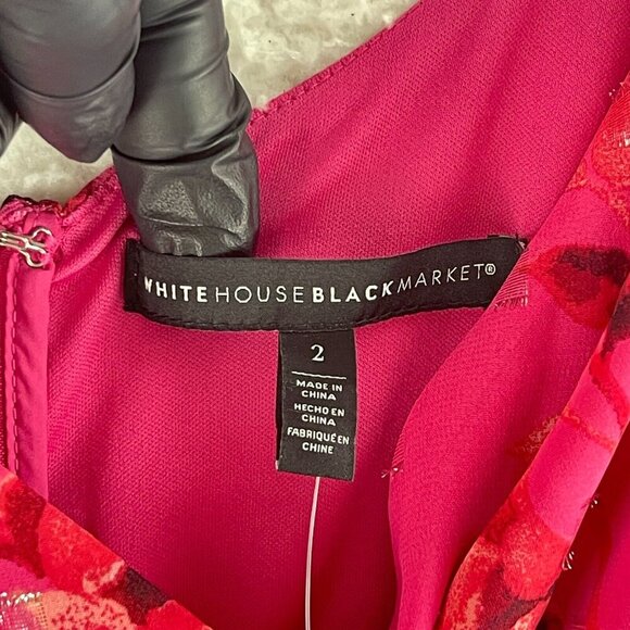 White House‎ Black Market Pink Cold Shoulder Ruffle Dress Womens Floral Size 2 - Picture 8 of 14